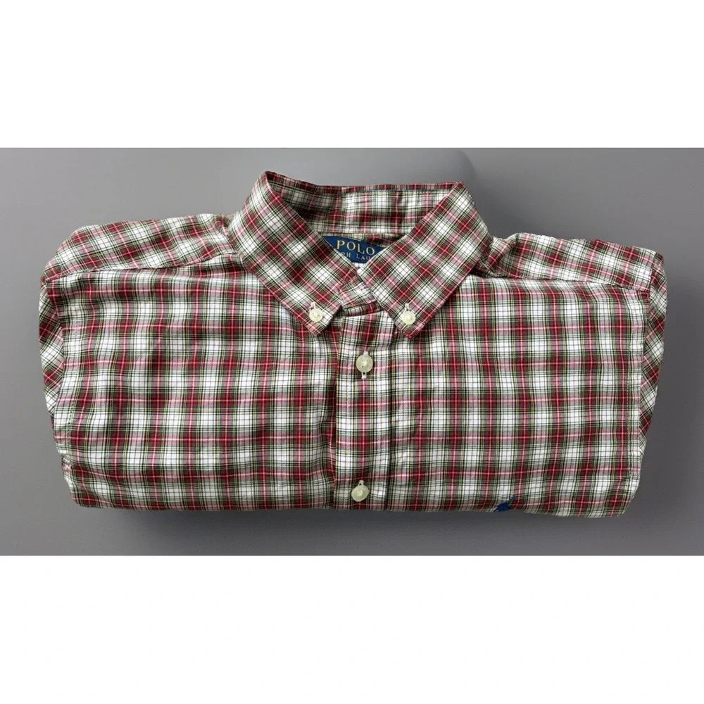 Polo Ralph Lauren Long Sleeve Button Down Shirt Logo Red Plaid Boys Large JBHS